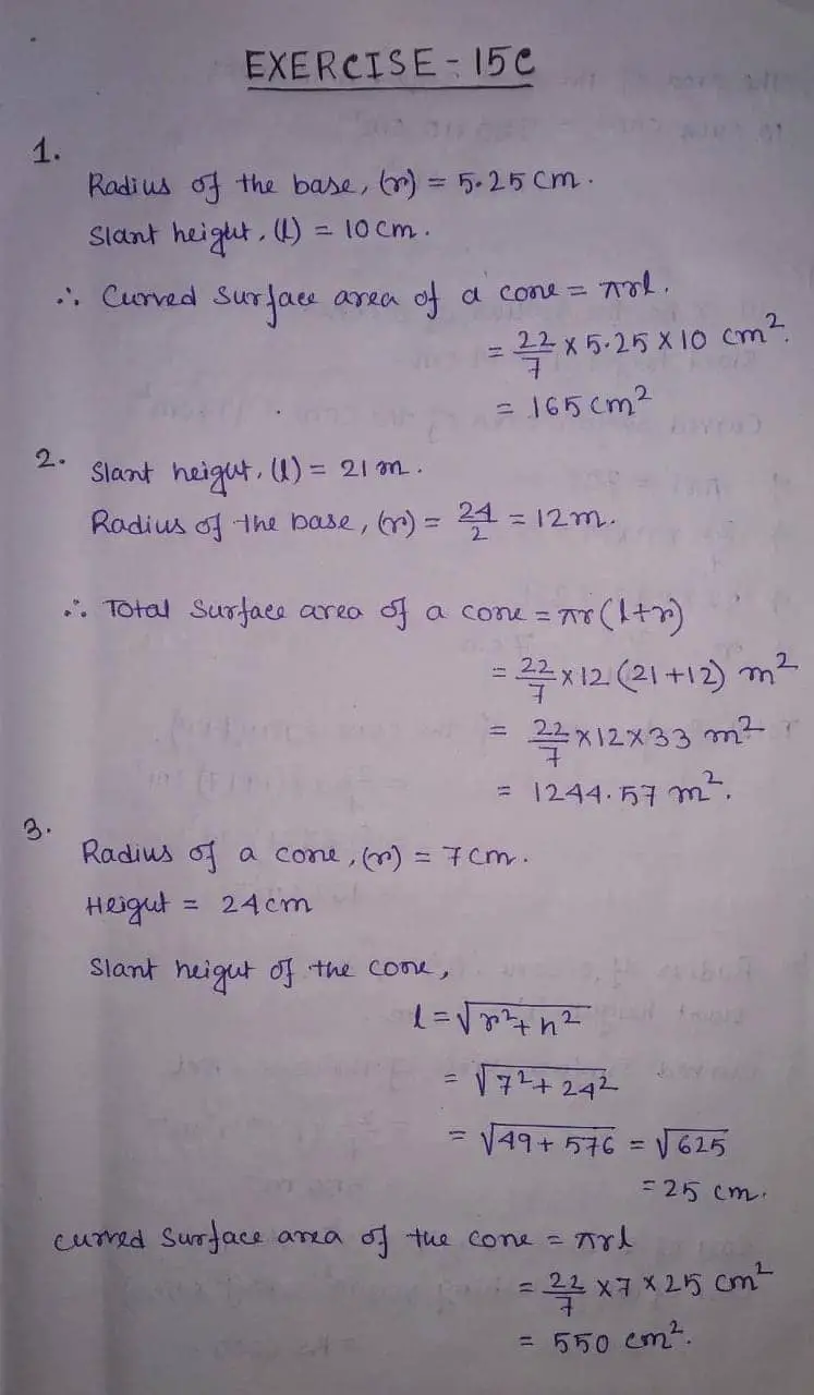 Rs Aggarwal And Veena Aggarwal Class 9 Math Fifteenth Chapter Volume And Surface Area Of Solids Exercise 15c Solution
