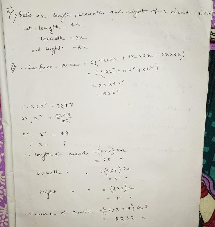 Math 21c Selina Concise Class 8 Math Chapter 21 Surface Area Volume and Capacity ...