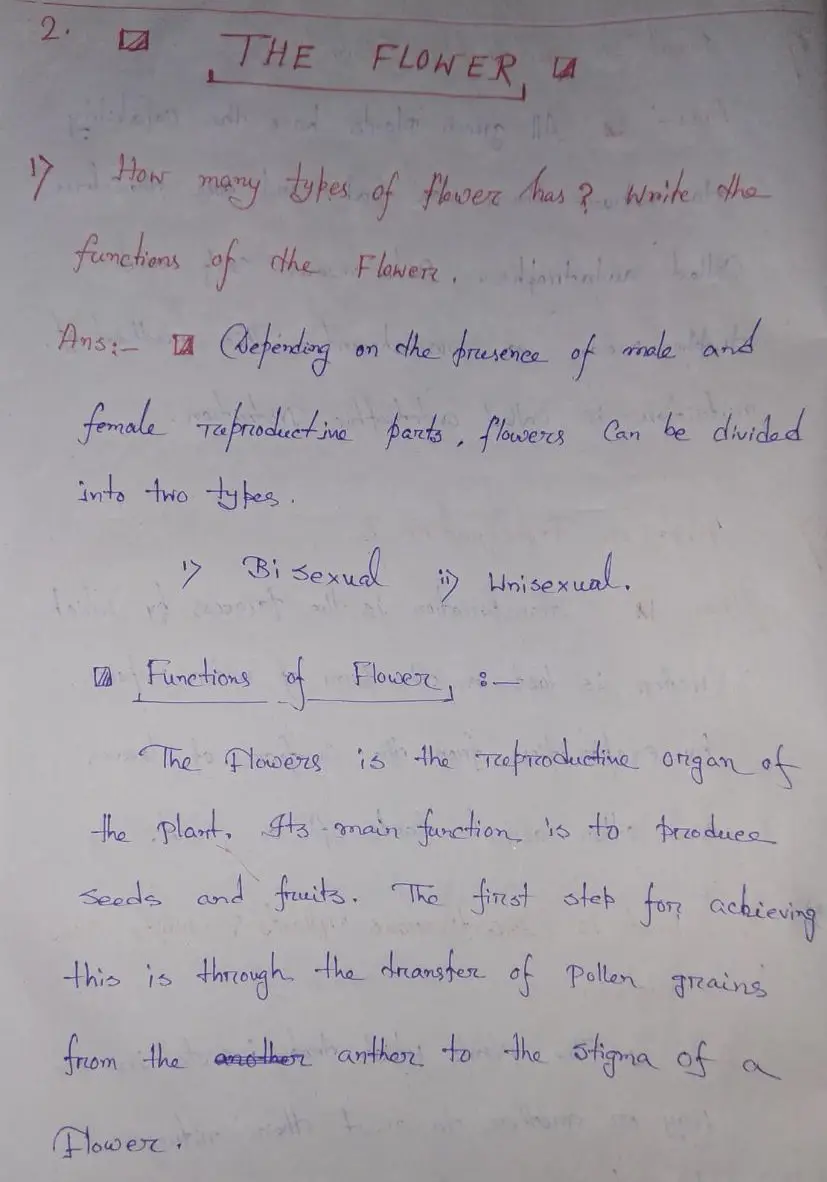 Selina Concise Class 6 Biology Inside Question Answer - The Flower