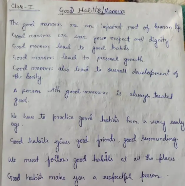 good manners essay writing for class 2