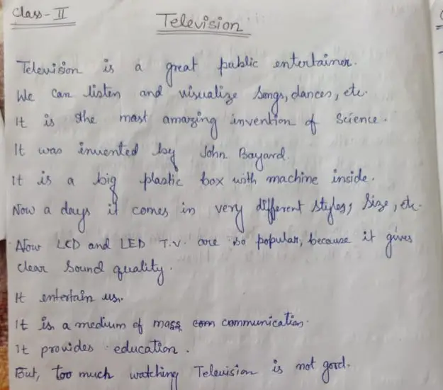 essay on television for class 3