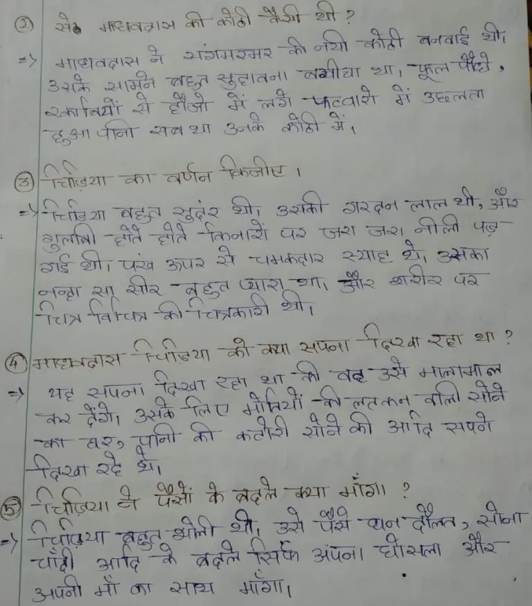 Chidya Ke Bacchi Extra Questions and Answers Class 7 Hindi Chapter 9