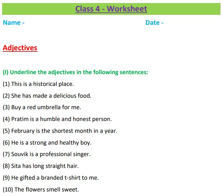 Adjectives Class 4 Worksheet Fill In The Blanks With Possessive 