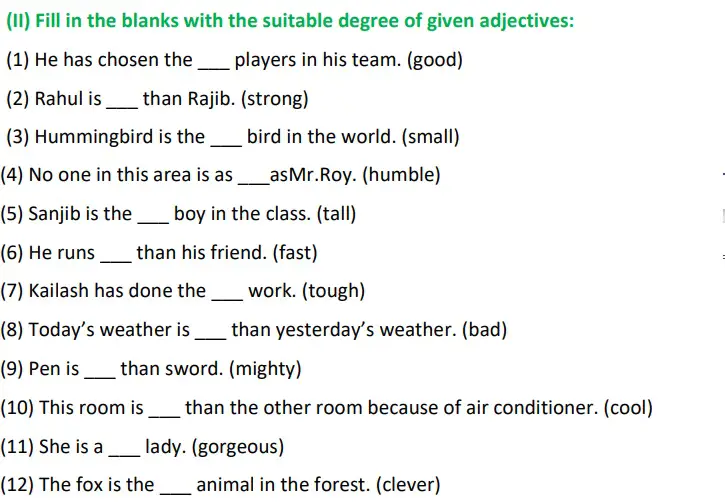 Degrees Of Comparison Class 4 Worksheet