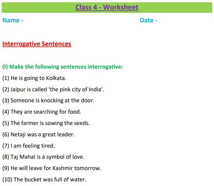 Declarative And Interrogative Sentences Worksheets