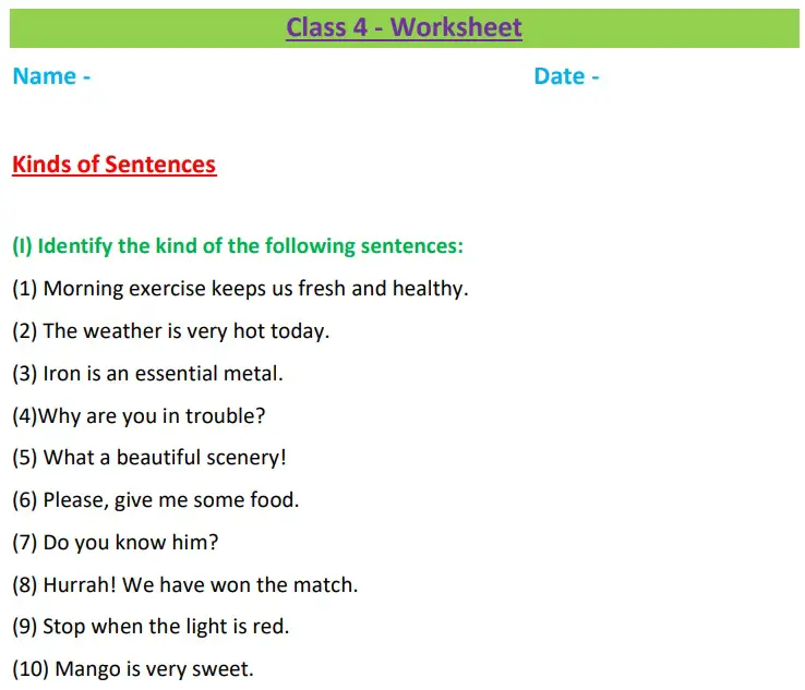 kinds of sentences activities