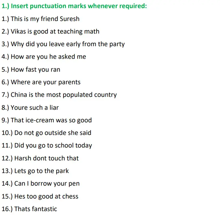 Punctuation Examples Worksheet