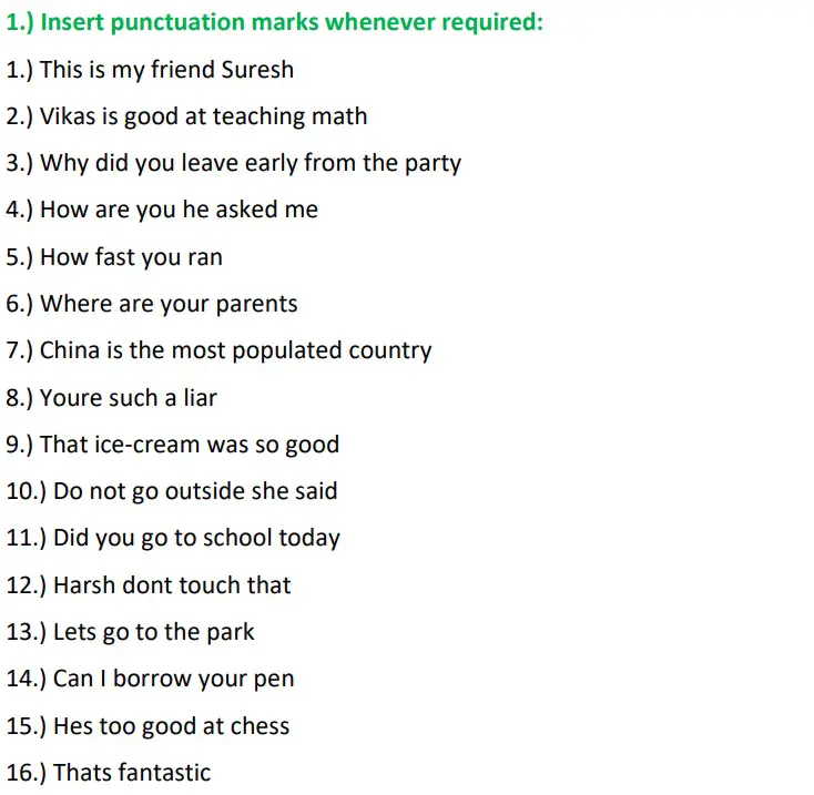 Punctuation Class 5 Worksheet Insert Punctuation Marks Whenever 