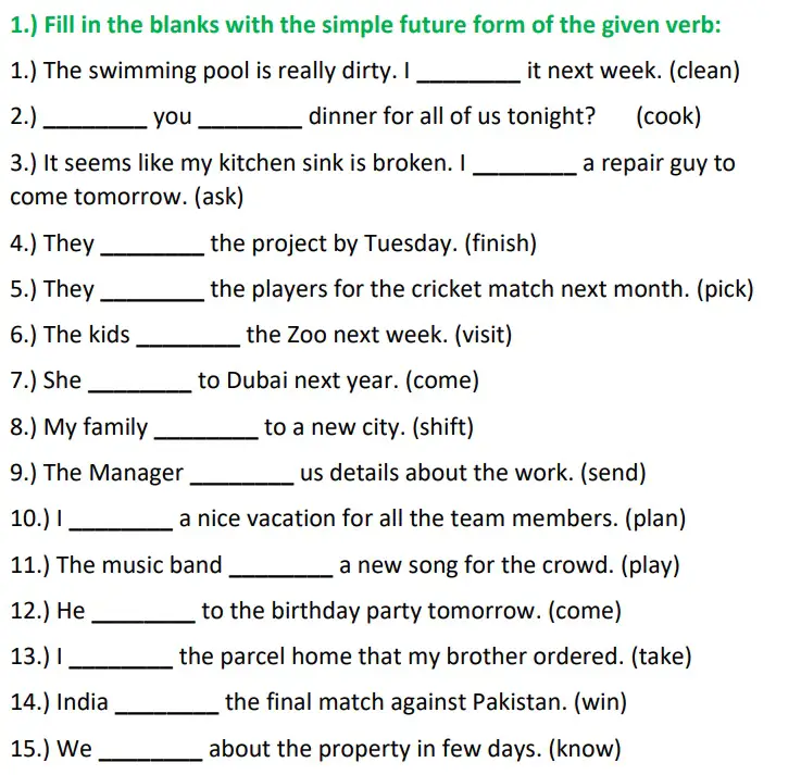Future Continuous Tense Worksheet For Grade 5