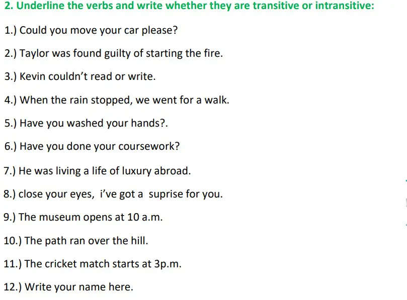 Verbs Transitive And Intransitive Class 5 Worksheet Fill In The 