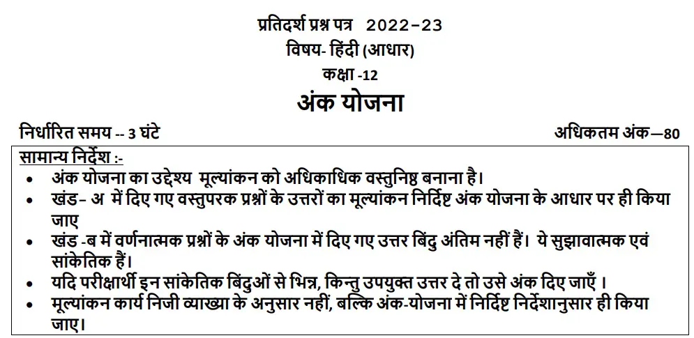 CBSE Class 12 Hindi Sample Paper 2022 Solutions