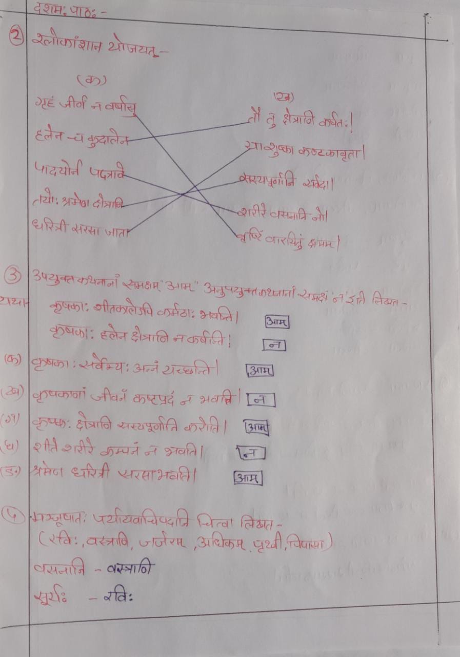 NCERT Solutions : Class 6 Sanskrit Chapter 10 कृषिका कर्मवीरा