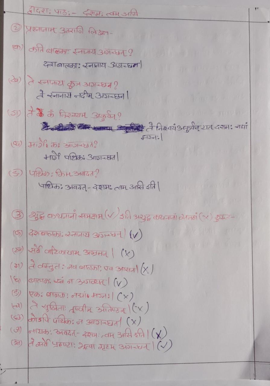 NCERT Solutions : Class 6 Sanskrit Chapter 12 दशम त्वम असि