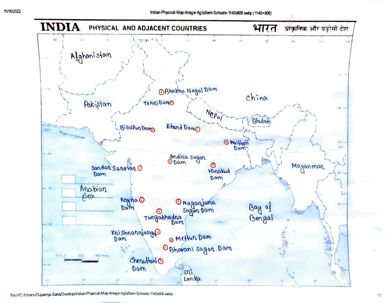 Major Dams in India in a Map
