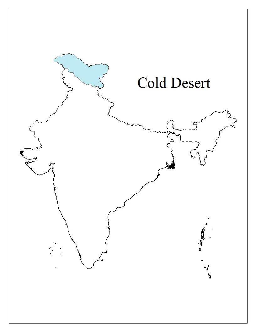Show Cold Deserts in the outline map of India with index Maharashtra Board SSC