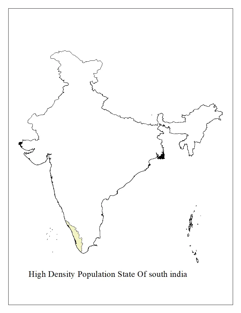 Show High Density Population State Of south India in the outline map of India with index Maharashtra Board SSC