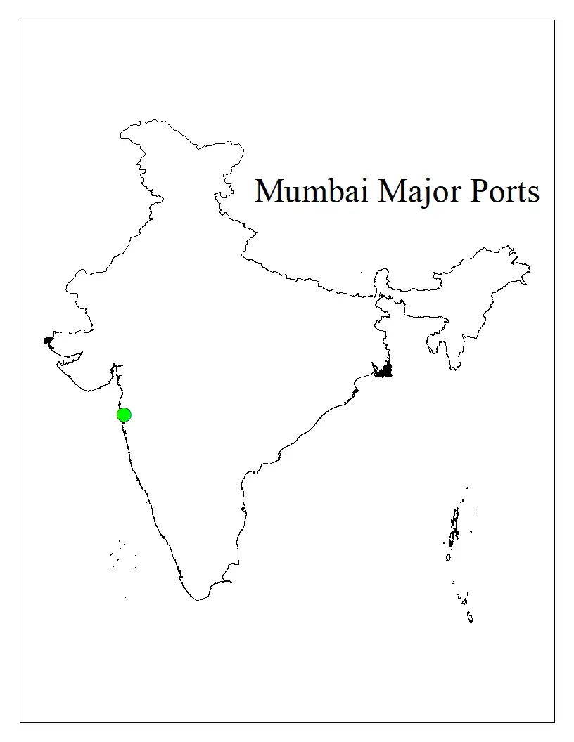 Show Mumbai Major Ports in the outline map of India with index Maharashtra Board SSC
