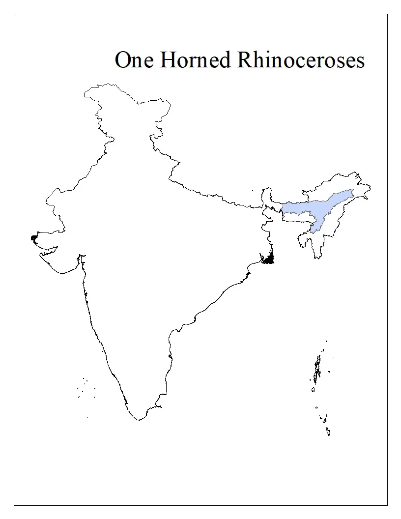 Show One Horned Rhinoceroses in the outline map of India with index Maharashtra Board SSC