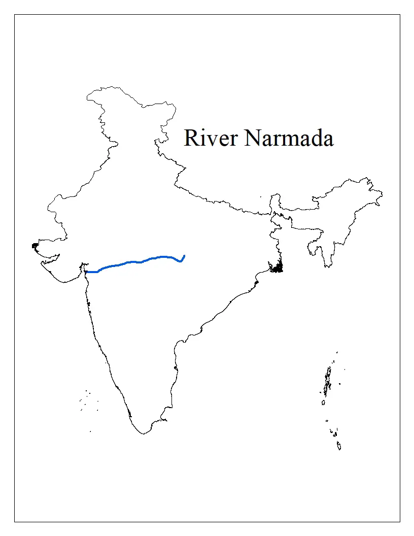 Show River Narmada in the outline map of India with index Maharashtra Board SSC