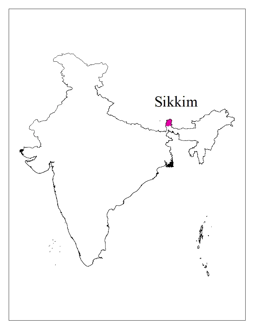 Show Sikkim in the outline map of India with index Maharashtra Board SSC