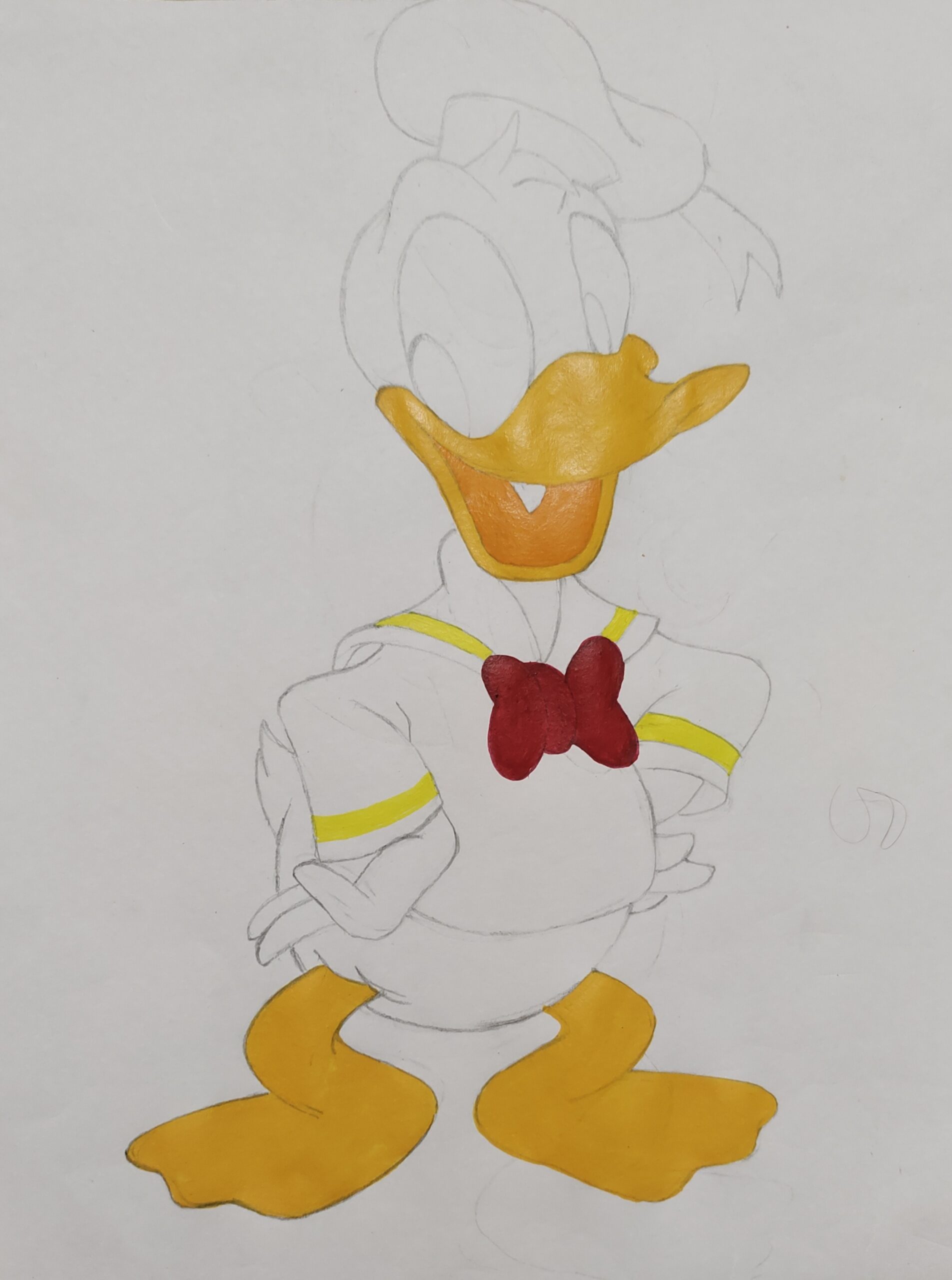 Cute donald duck drawing with red bow Royalty Free Vector