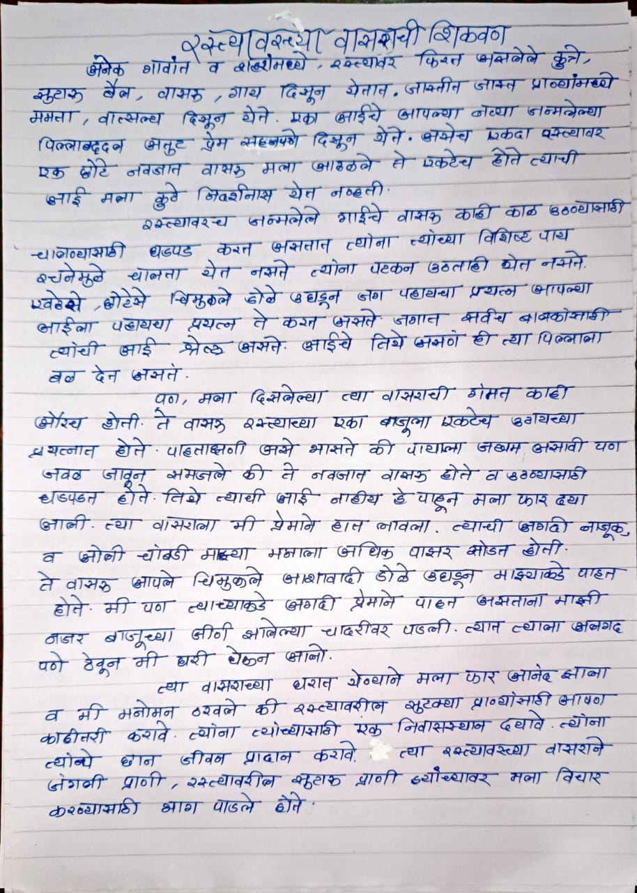 Marathi Essay on रस्त्यावरच्या वासराची शिकवण page 1